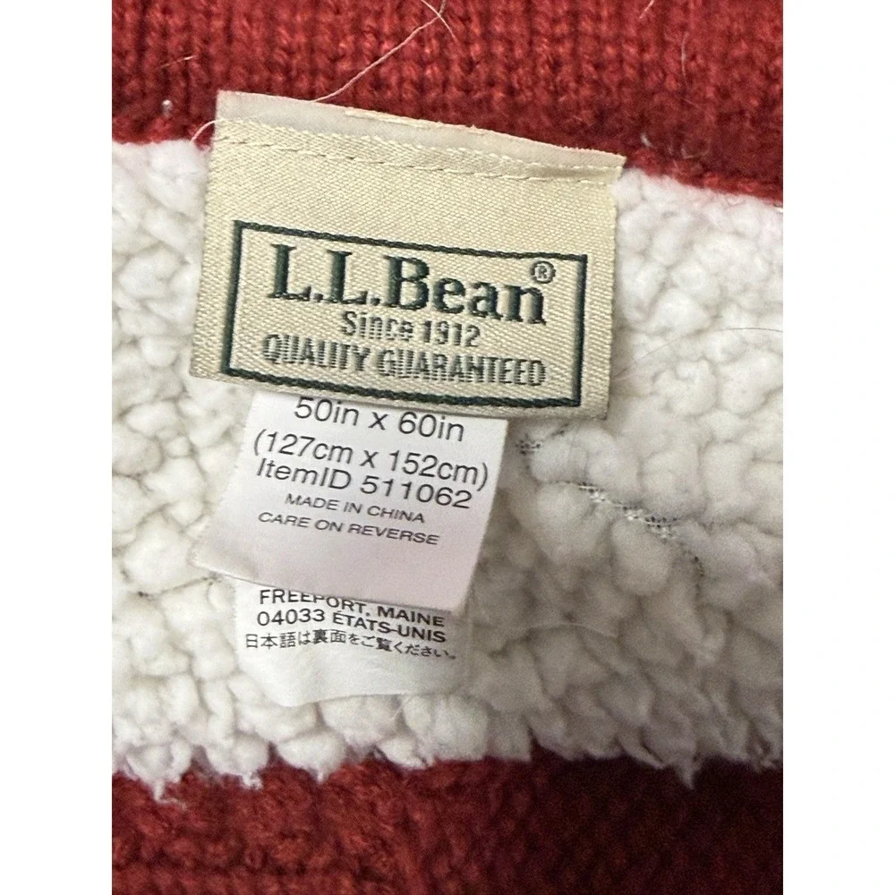 LL Bean Throw Blanket Chunky‎ Cable Knit Fisherman Red Soft Sherpa Reversible